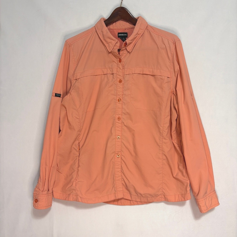 GSX Fishing Shirt Women XL Peach Roll Tab Sleeve Ventilated Hiking Gorpcore Camp